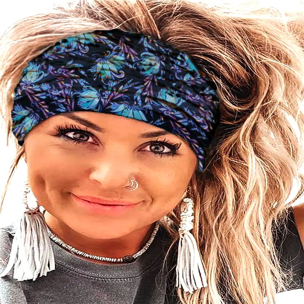 Headscarf for sun protection, new European and American style, printed wide-brimmed knotted hairband, sports headband, elastic hair tie, hair accessory