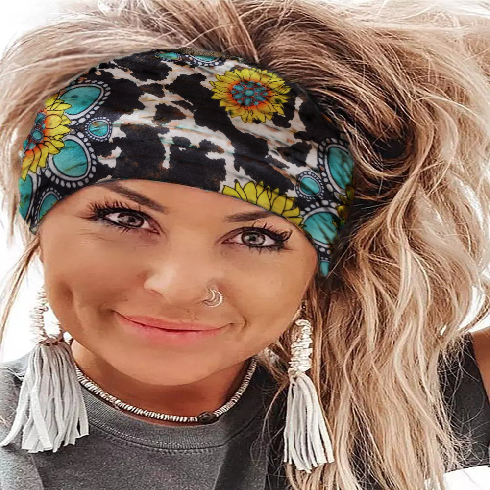 Headscarf for sun protection, new European and American style, printed wide-brimmed knotted hairband, sports headband, elastic hair tie, hair accessory