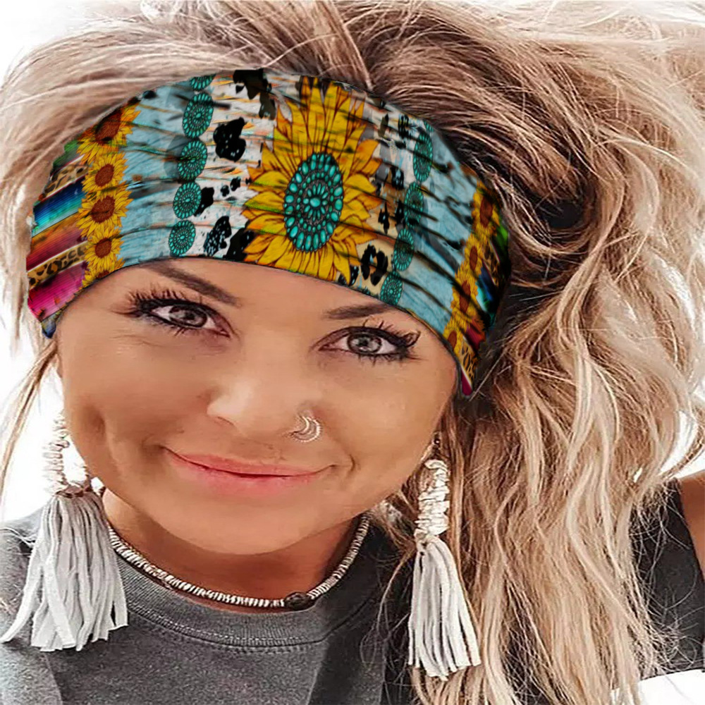 Headscarf for sun protection, new European and American style, printed wide-brimmed knotted hairband, sports headband, elastic hair tie, hair accessory