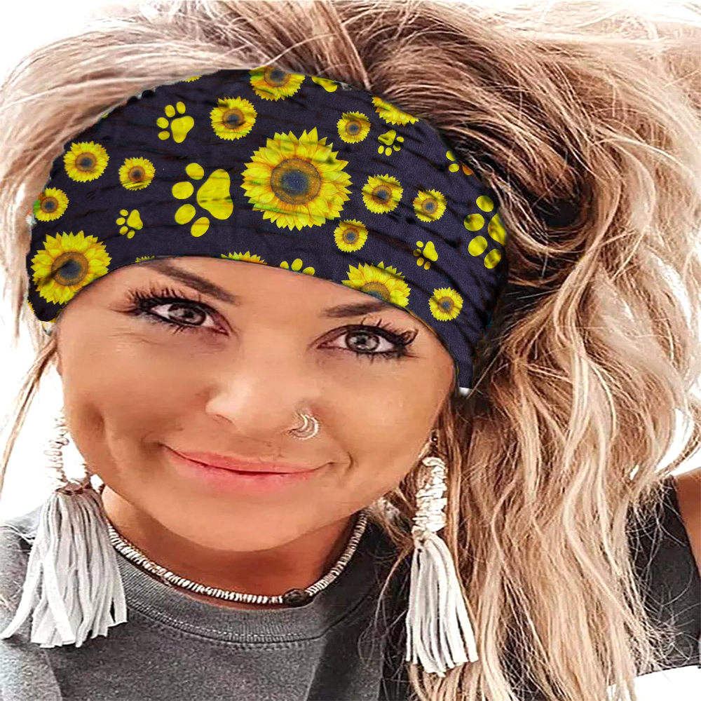 Headscarf for sun protection, new European and American style, printed wide-brimmed knotted hairband, sports headband, elastic hair tie, hair accessory