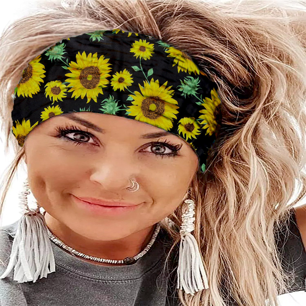 Headscarf for sun protection, new European and American style, printed wide-brimmed knotted hairband, sports headband, elastic hair tie, hair accessory