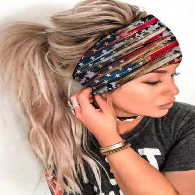 Headscarf women's new summer fashion printed elastic sports headband, yoga wide headband, silk hair tie