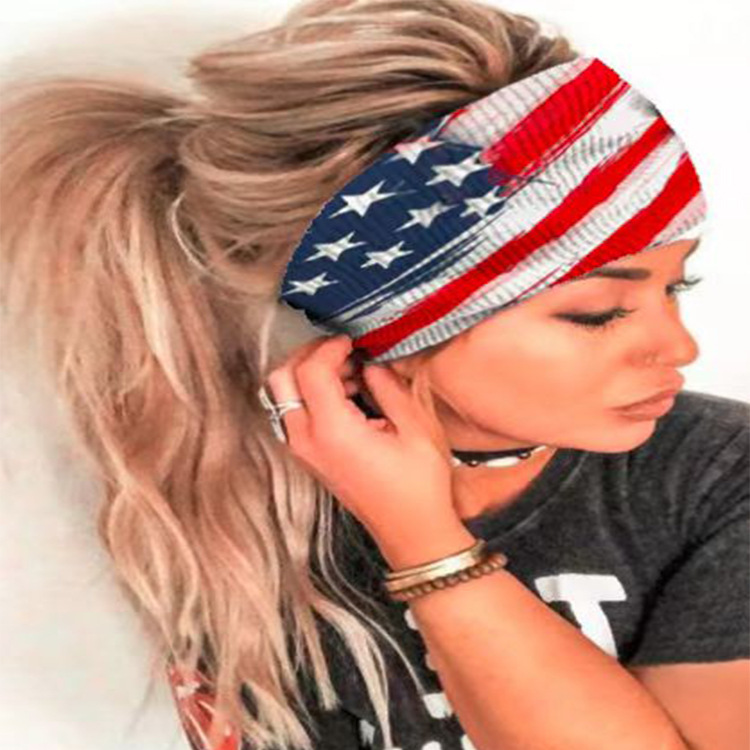 Headscarf women's new summer fashion printed elastic sports headband, yoga wide headband, silk hair tie