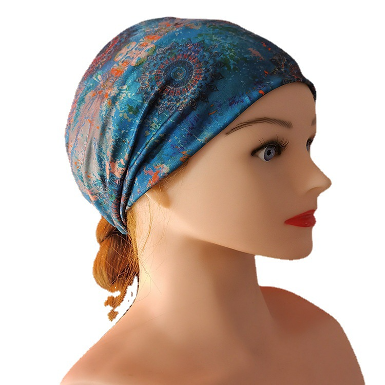 Headscarf women's new summer fashion printed elastic sports headband, yoga wide headband, silk hair tie