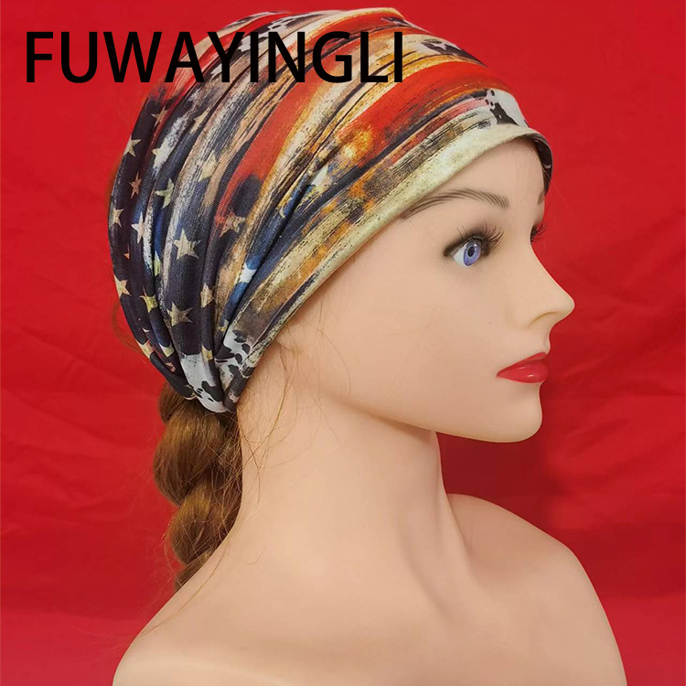 Headscarf women's new summer fashion printed elastic sports headband, yoga wide headband, silk hair tie