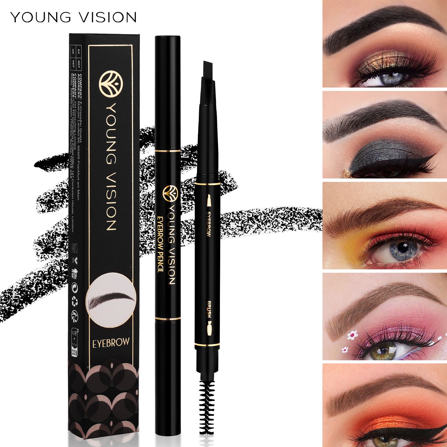 YOUNG VISION automatic rotating double-headed triangular eyebrow pencil that is not easy to smear and has a brush