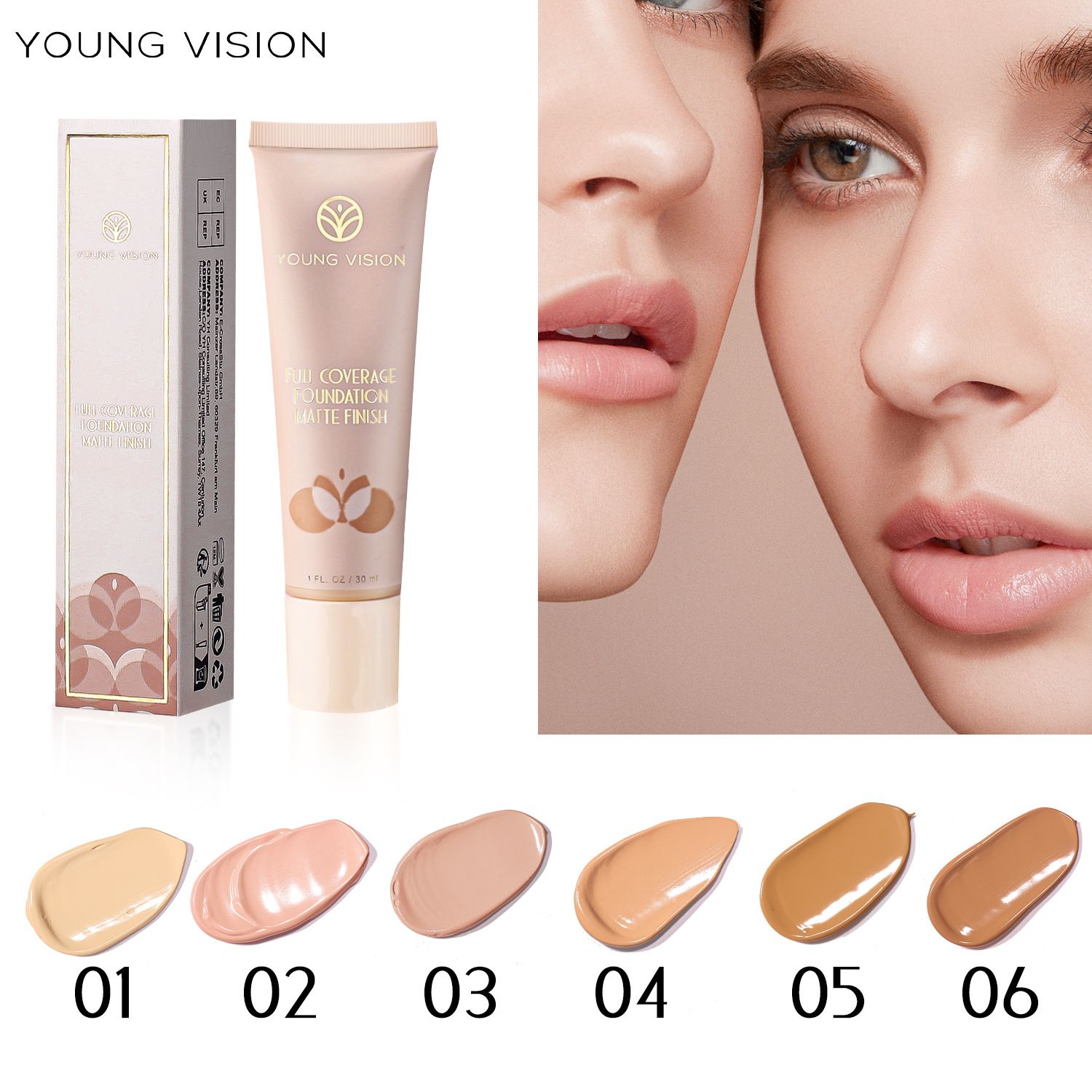 YOUNG VISION 6-color matte liquid foundation and wheat-colored contouring foundation cream