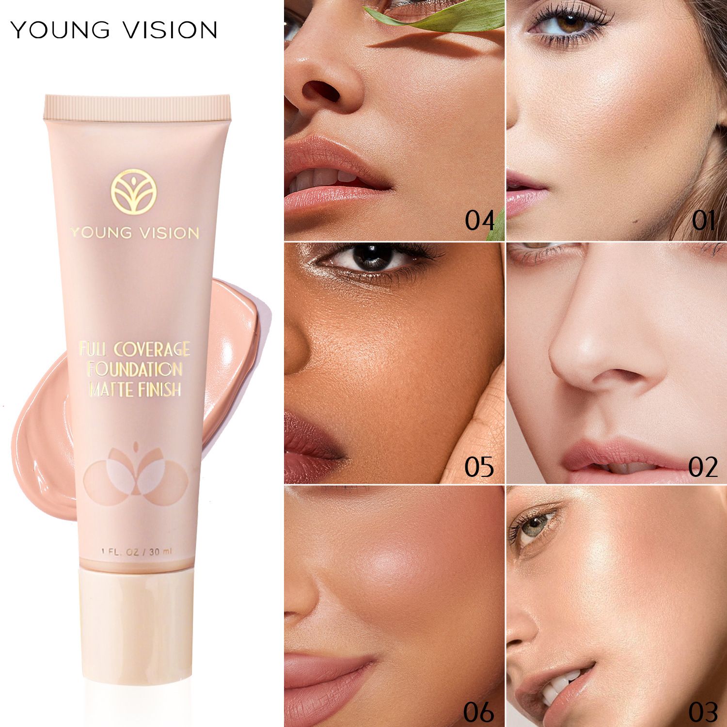YOUNG VISION 6-color matte liquid foundation and wheat-colored contouring foundation cream