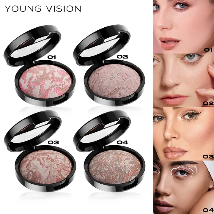 YOUNG VISION 4-Color Pork Belly Baked Powder Foundation Fine and Silky Powder to Modify Skin Color Setting Powder
