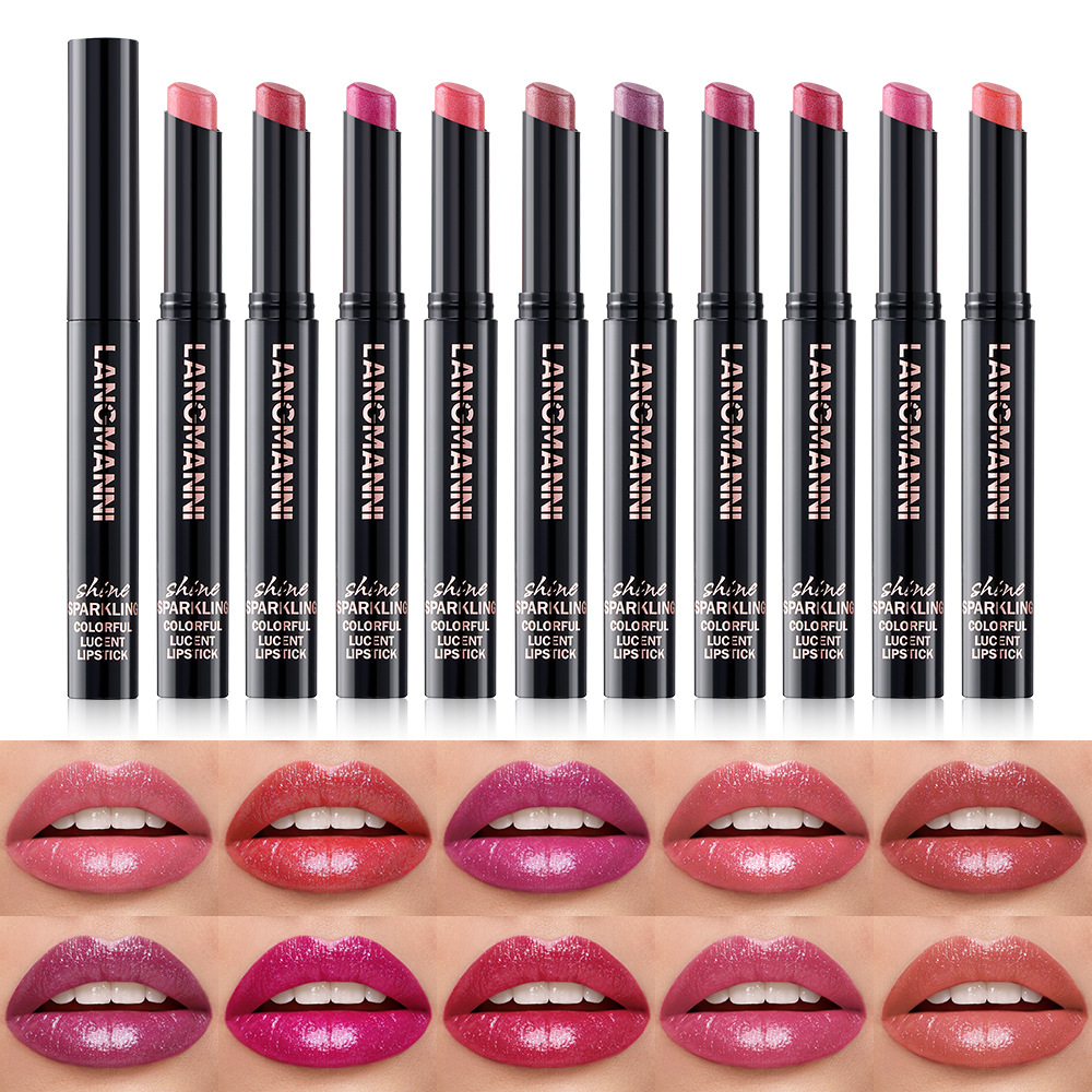 LANGMANNI ten-color beveled pearlescent rotating bevel design lipstick single pack