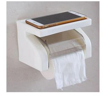 Self Adhesive Toilet Paper Holder with Phone Shelf, Wall Mounted Toilet Paper Roll Holder, Bathroom Washroom Tissue Roll Holder with Shelf, Toilet Paper Roll Dispenser