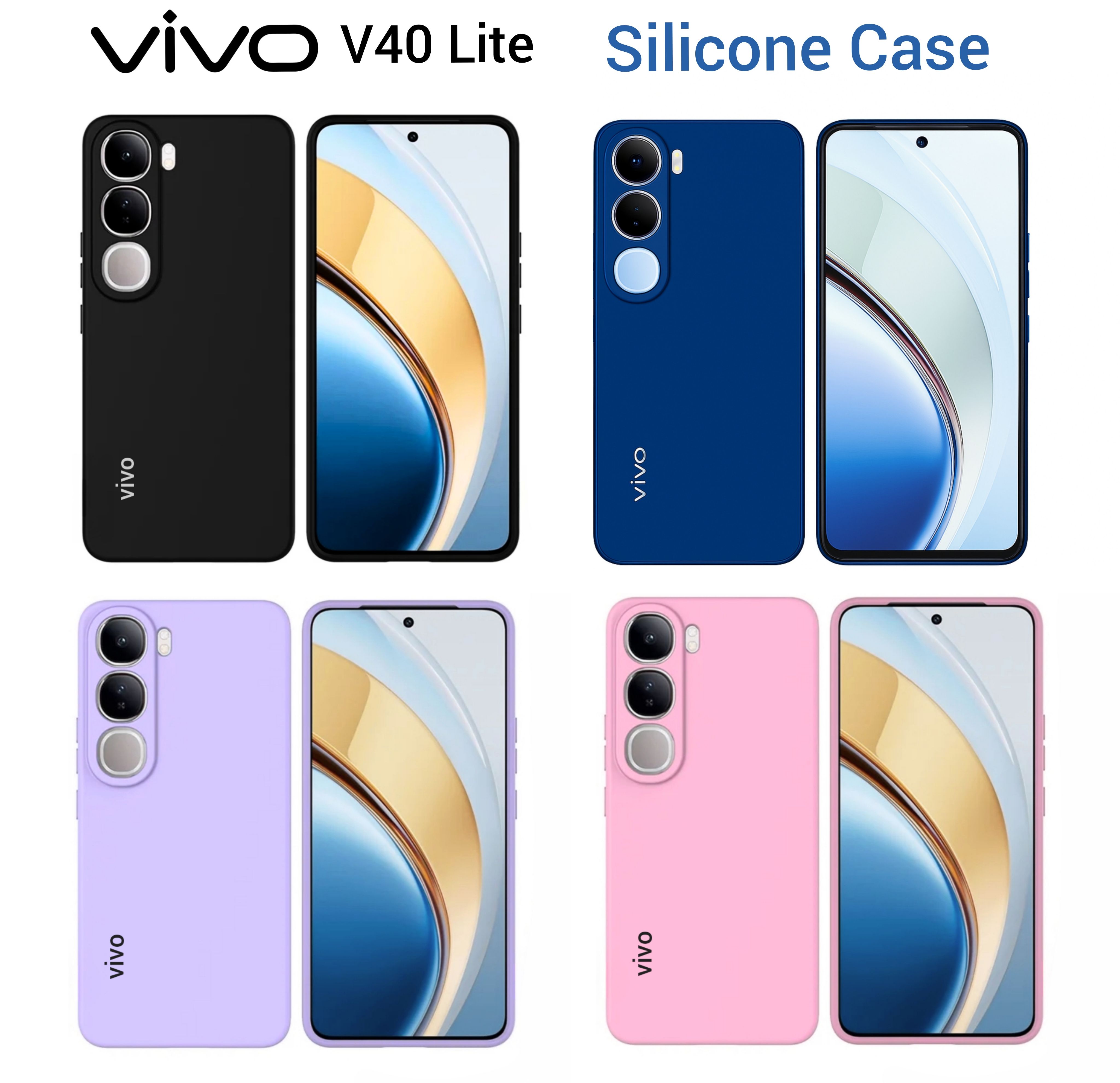 Vivo V40 Lite Original Liquid Silicone Phone Case/Cover in Black,Blue ,Pink and Light Purple(Lilac)