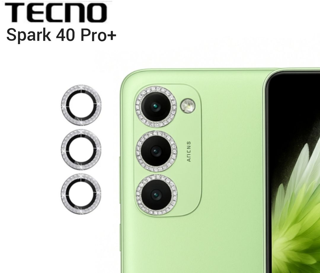 [3-piece] Glitters Diamond Metal ring  Camera lens protector for Tecno Spark 40 Pro/Spark 40 Pro + (Plus)