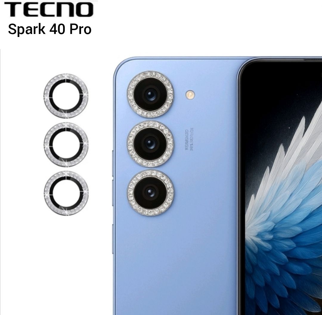[3-piece] Glitters Diamond Metal ring  Camera lens protector for Tecno Spark 40 Pro/Spark 40 Pro + (Plus)