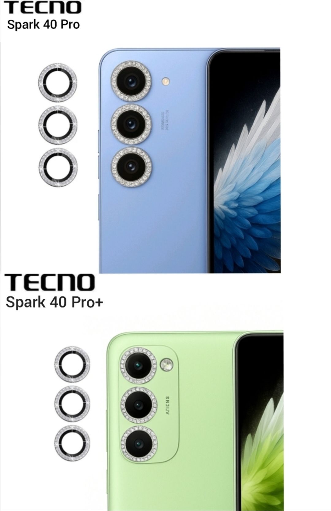 [3-piece] Glitters Diamond Metal ring  Camera lens protector for Tecno Spark 40 Pro/Spark 40 Pro + (Plus)