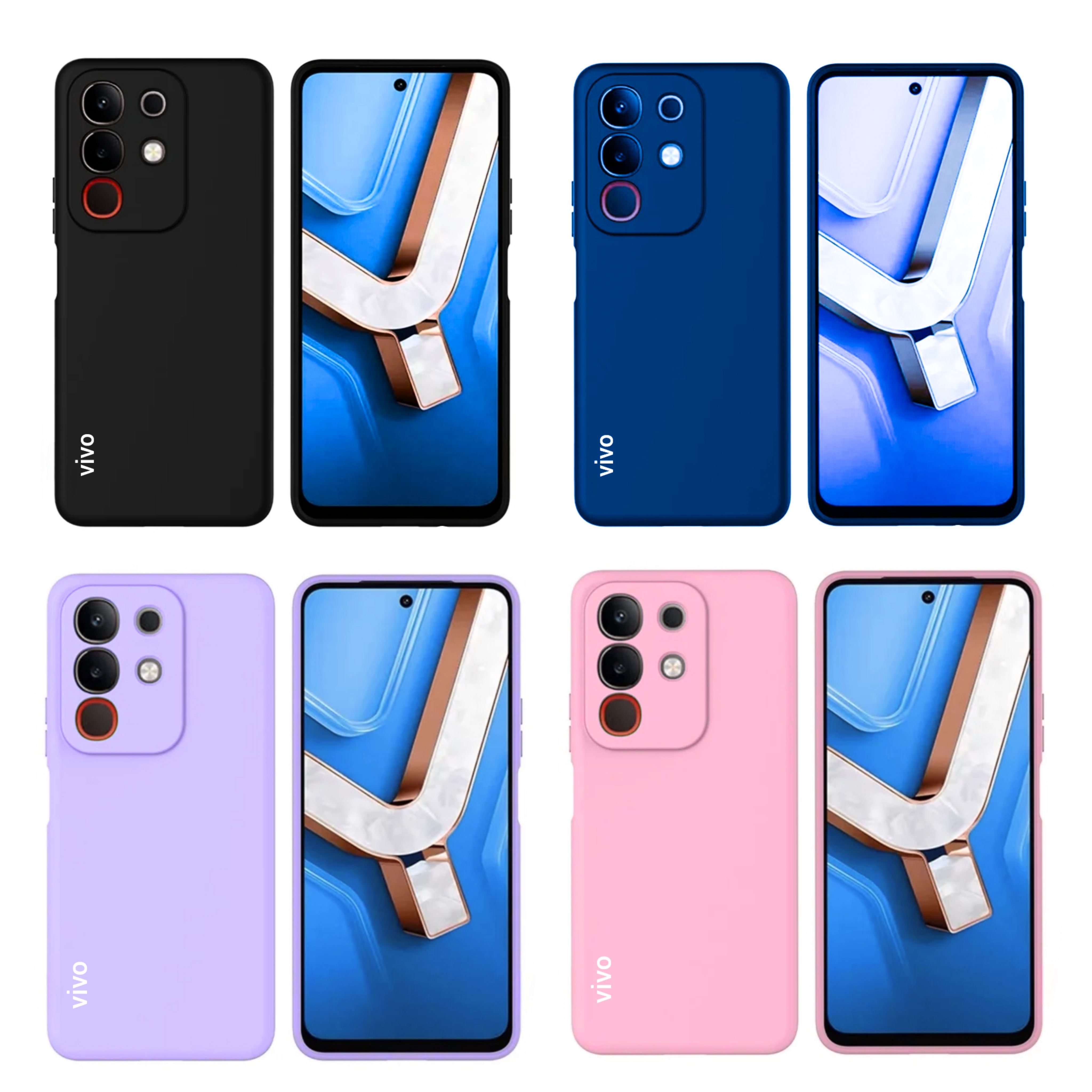 Vivo Y29 4G / Vivo T4x 5G Original Liquid Silicone Phone Case/Cover  available in Black,Blue,Light Purple (Lilac)  & Pink
