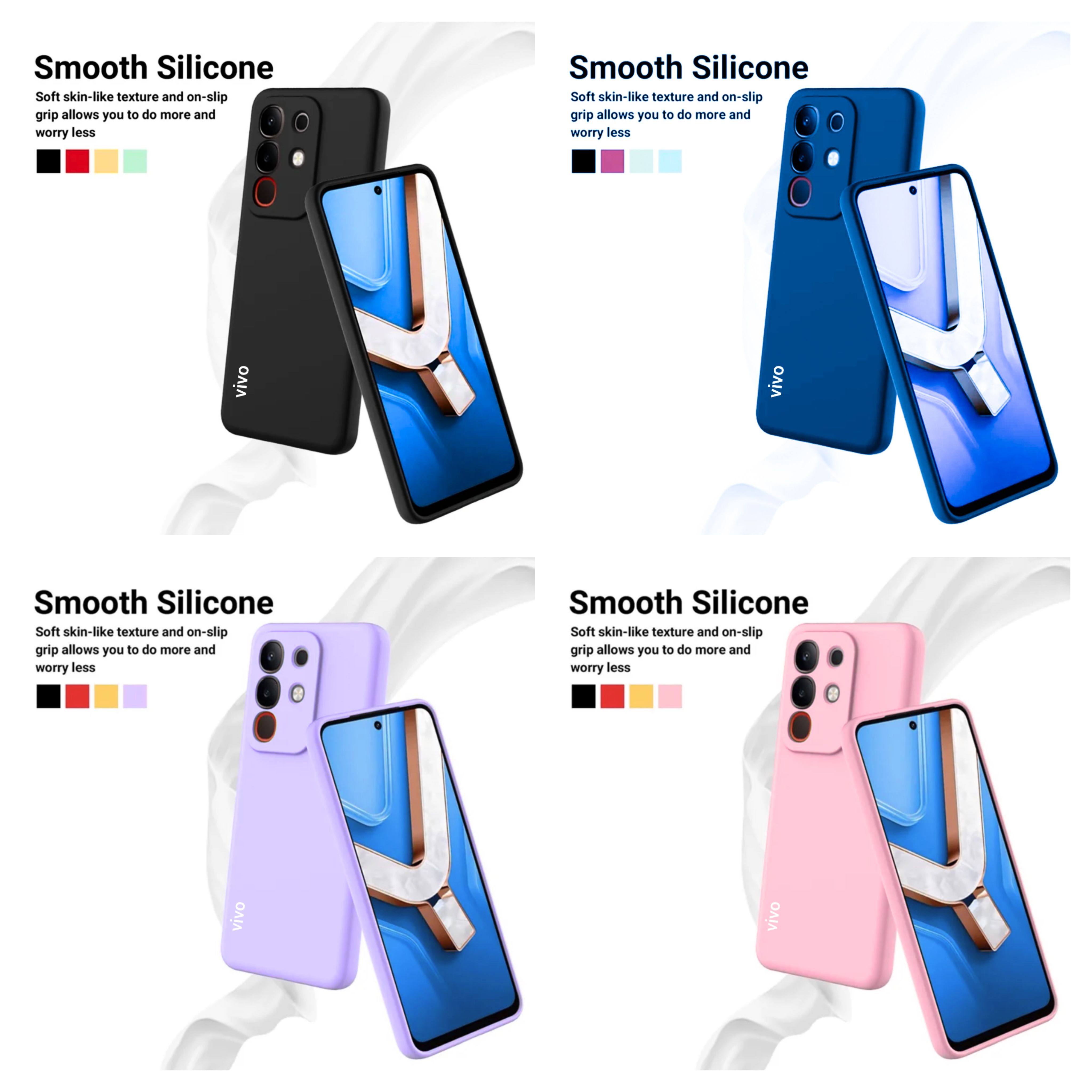 Vivo Y29 4G / Vivo T4x 5G Original Liquid Silicone Phone Case/Cover  available in Black,Blue,Light Purple (Lilac)  & Pink