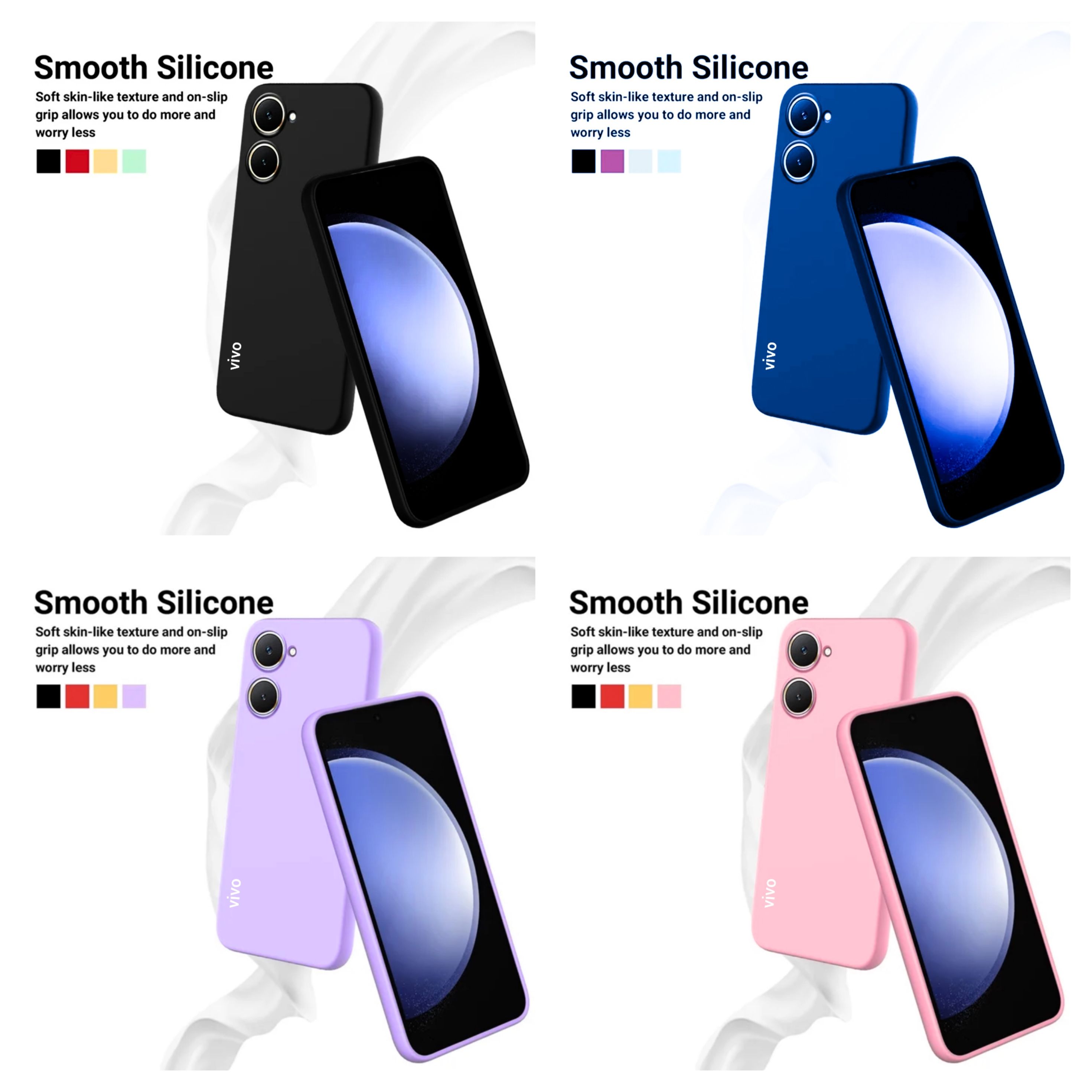 Vivo Y03 Original Liquid Silicone Phone Case/Cover available in Black, Blue, Light Purple (Lilac) & Pink