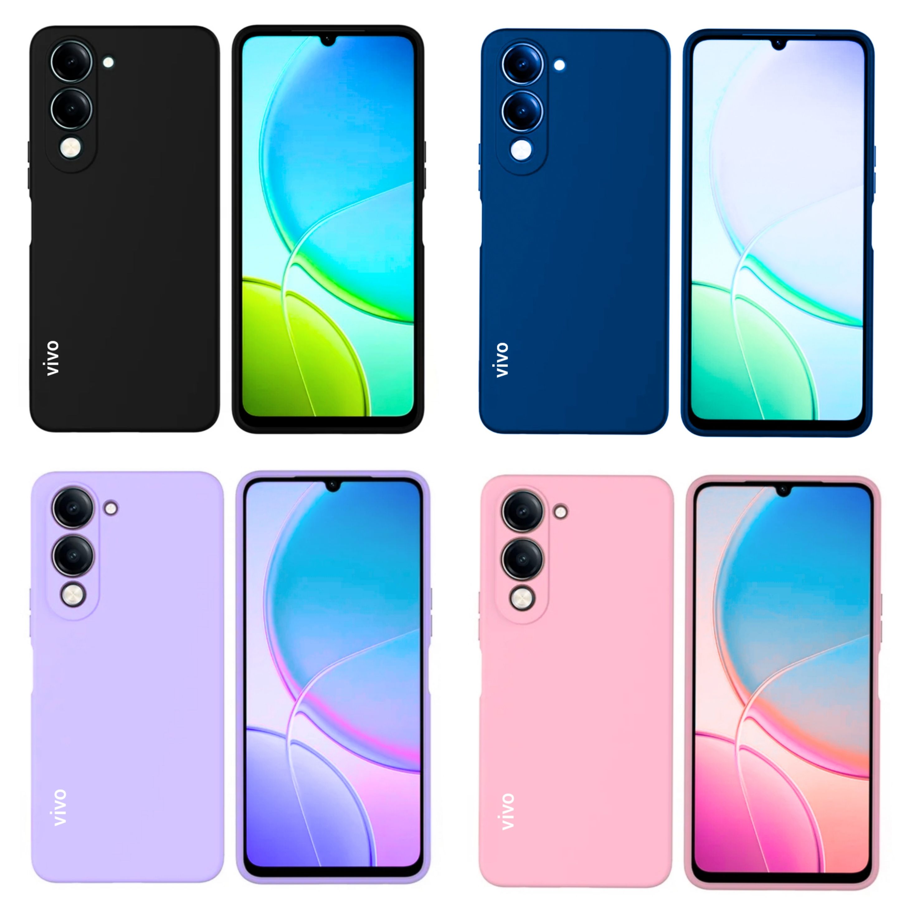 Vivo Y04/Y29s 5g Original Liquid Silicone Phone Case/Cover  available in Black, Blue, Light Purple (lilac) & pink