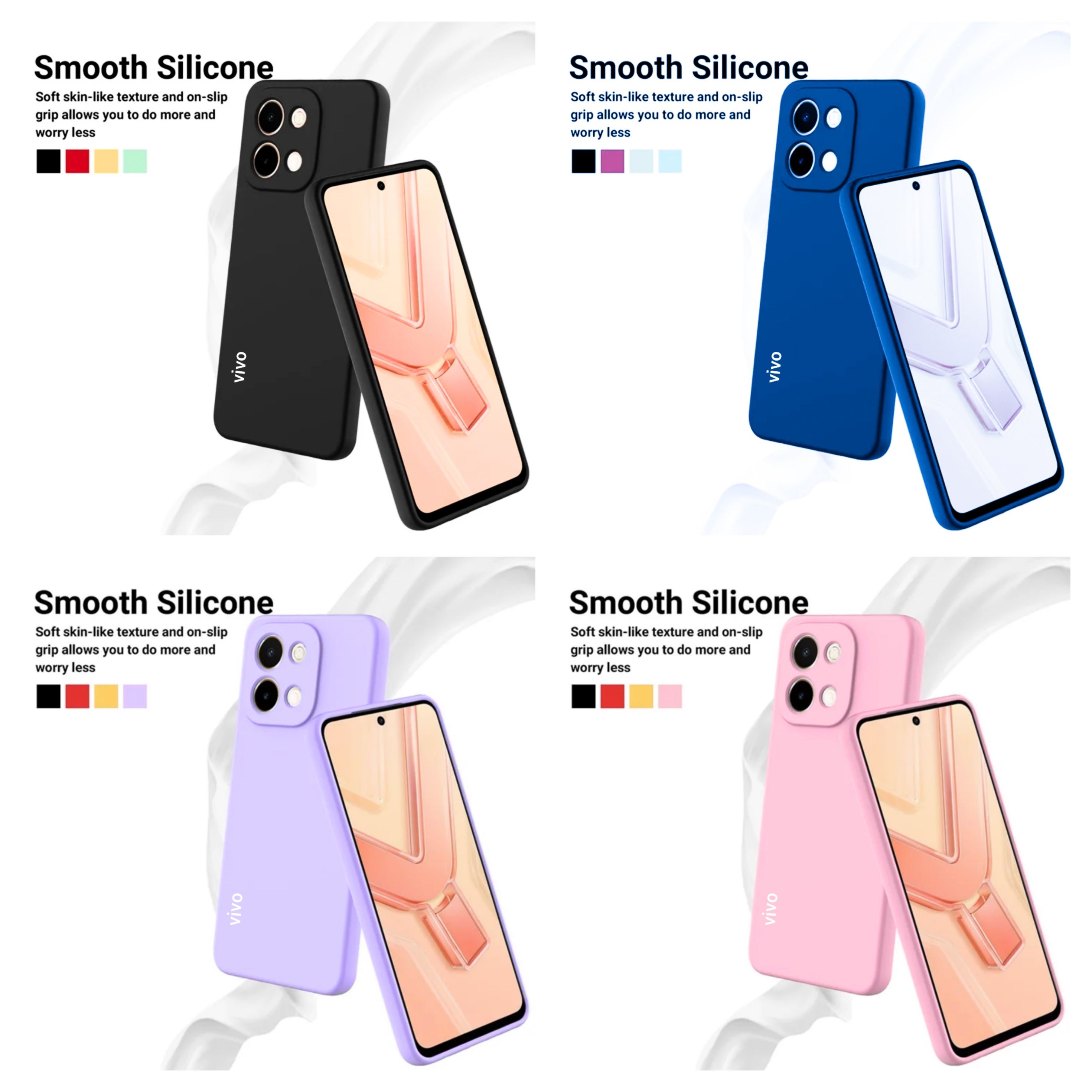 Vivo Y28 4G Original Liquid Silicone Phone Case/Cover available in Black, Blue, Light Purple (Lilac) & Pink