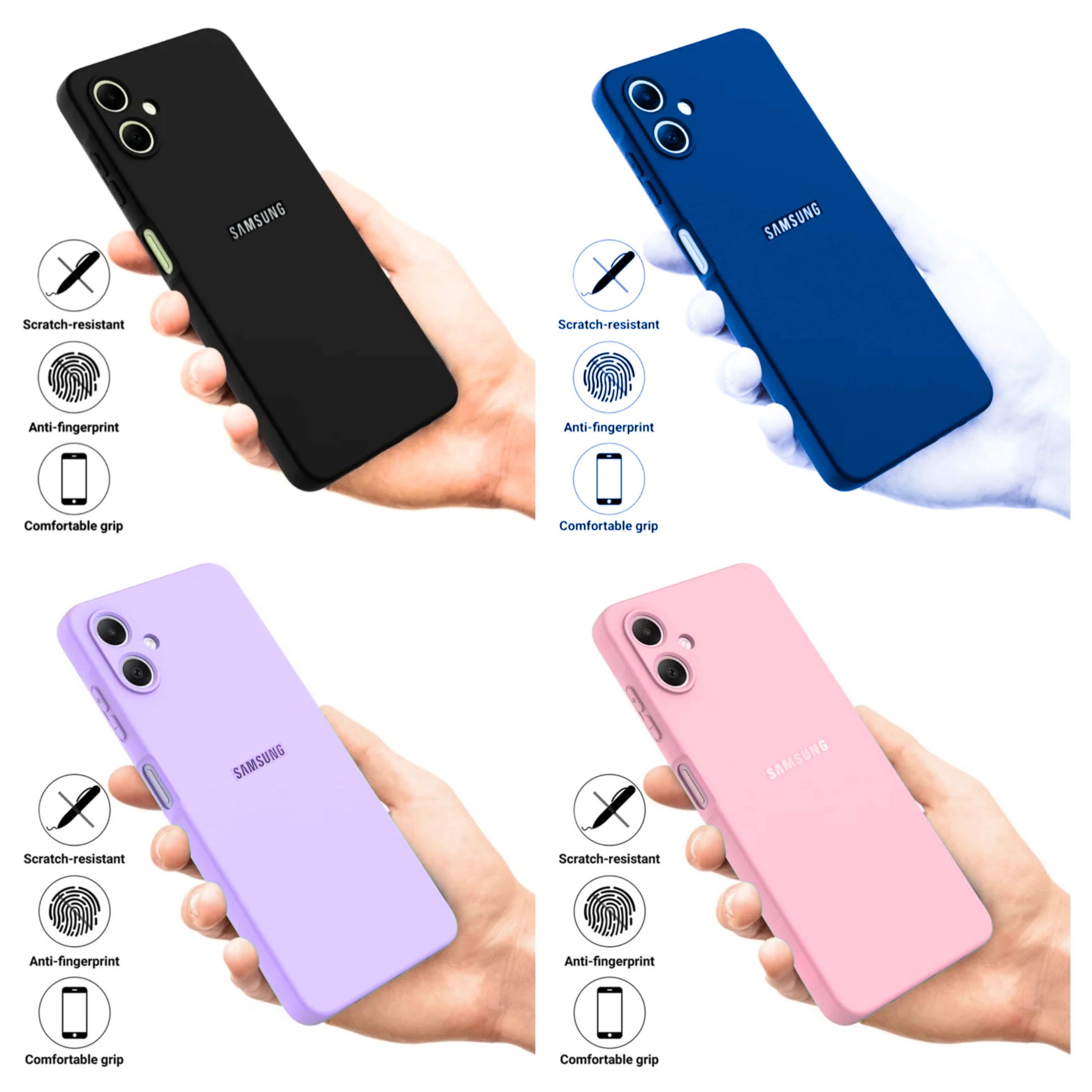 Samsung Galaxy A04/A04e/M04/F04 , A05 , A06 , A07 Original Liquid Silicone Phone Case/Cover available in Black, Blue, Light Purple (Lilac) & Pink