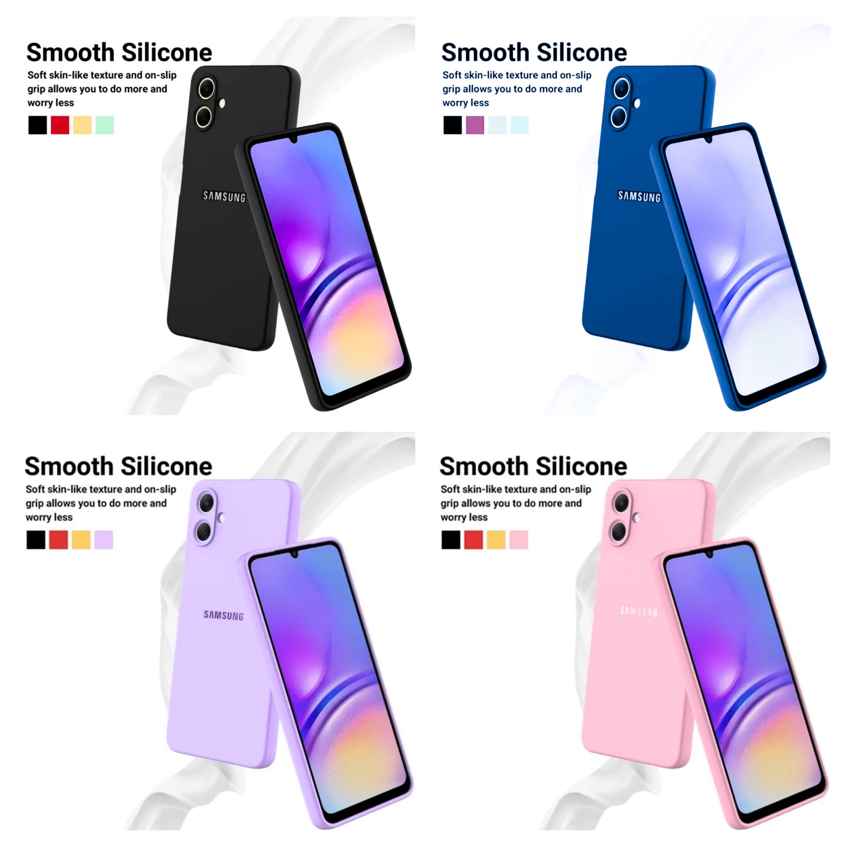 Samsung Galaxy A04/A04e/M04/F04 , A05 , A06 , A07 Original Liquid Silicone Phone Case/Cover available in Black, Blue, Light Purple (Lilac) & Pink
