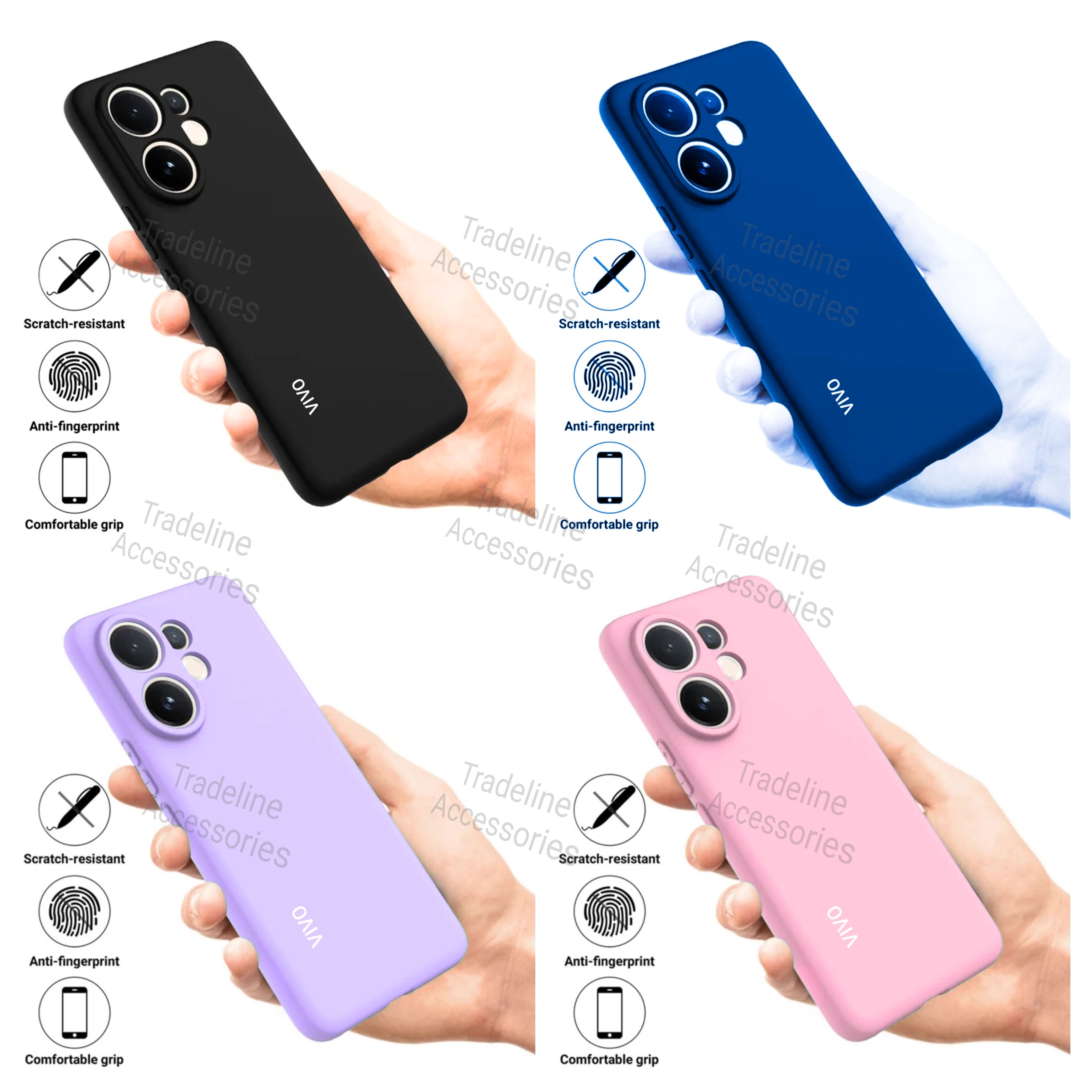 Vivo V60 5G Original Liquid Silicone Phone Case/Cover available in Black,Blue ,Light Purple(Lilac) & Pink