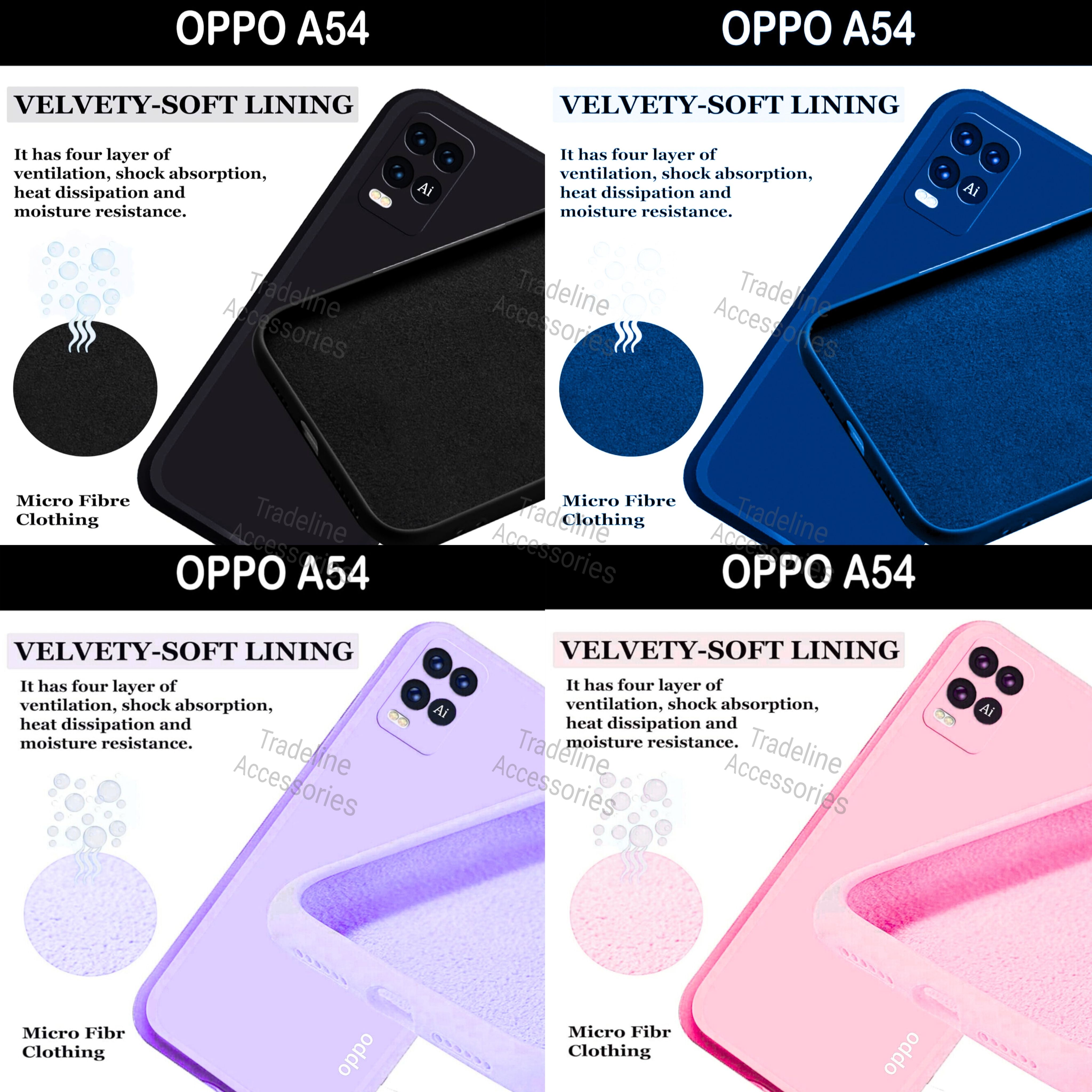 Oppo A54 4G Original Liquid Silicone Phone Case/Cover available in Black, Blue, Light Purple (Lilac) & Pink