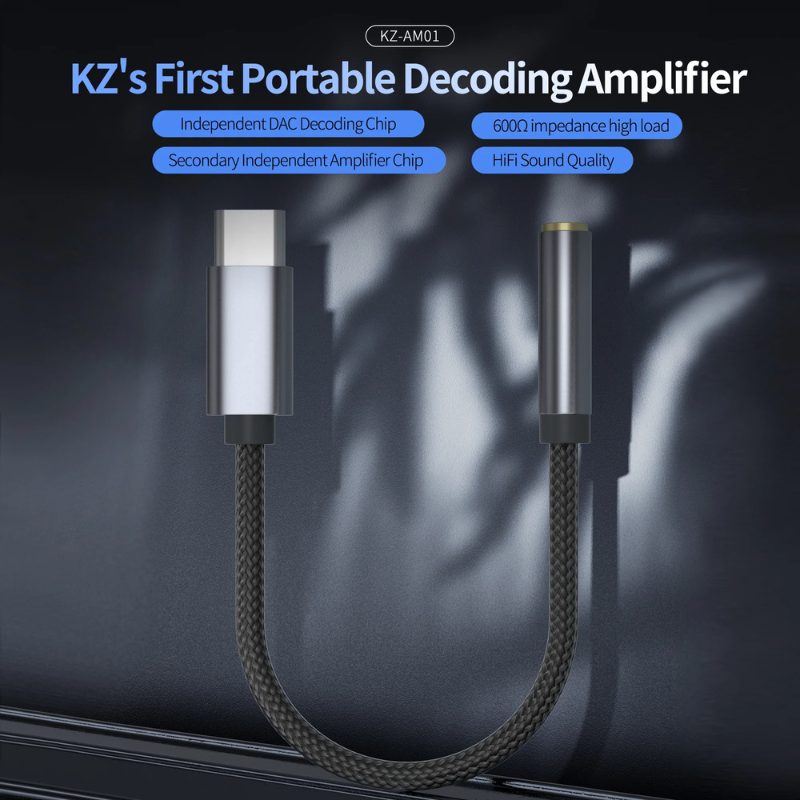 KZ AM01 Type-C to 3.5mm Hi-Fi DAC & Headphone Amplifier | Portable USB-C Audio Adapter | 32bit/384kHz Lossless Sound