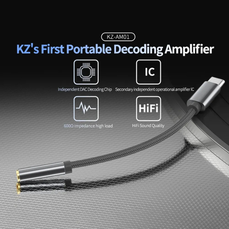KZ AM01 Type-C to 3.5mm Hi-Fi DAC & Headphone Amplifier | Portable USB-C Audio Adapter | 32bit/384kHz Lossless Sound