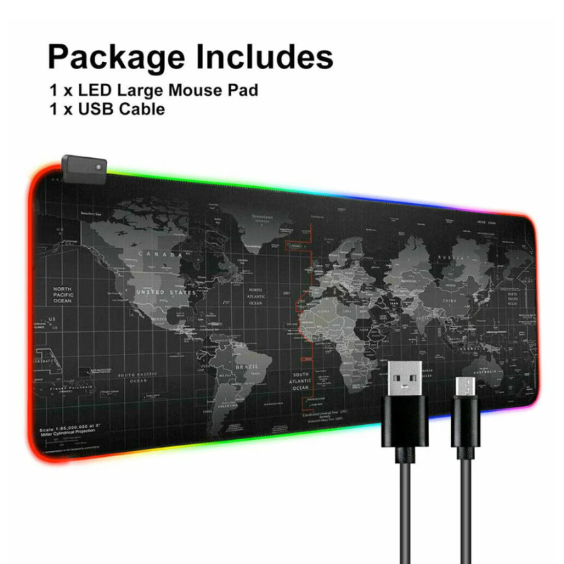 RGB World Map Gaming Mouse Pad | 70×30cm Extended LED Desk Mat | Waterproof Non-Slip Surface with USB Lighting