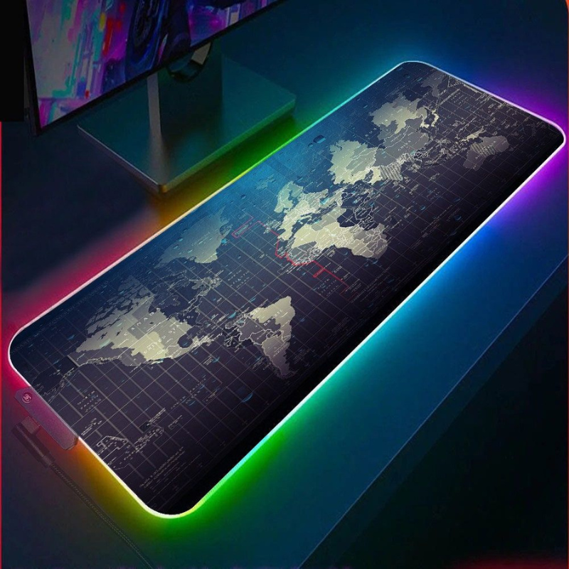 RGB World Map Gaming Mouse Pad | 70×30cm Extended LED Desk Mat | Waterproof Non-Slip Surface with USB Lighting
