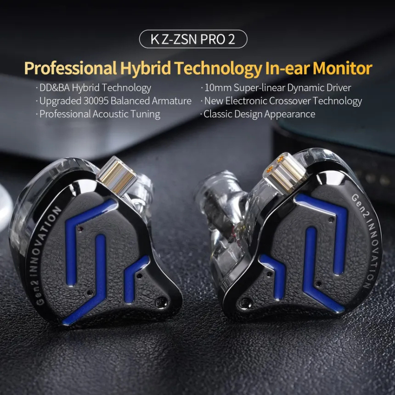 KZ ZSN Pro 2 Hybrid IEM | 1BA+1DD HiFi Earphones | Super-Linear Dynamic Driver | Detachable 2-Pin Cable | Noise-Isolating In-Ear Monitors