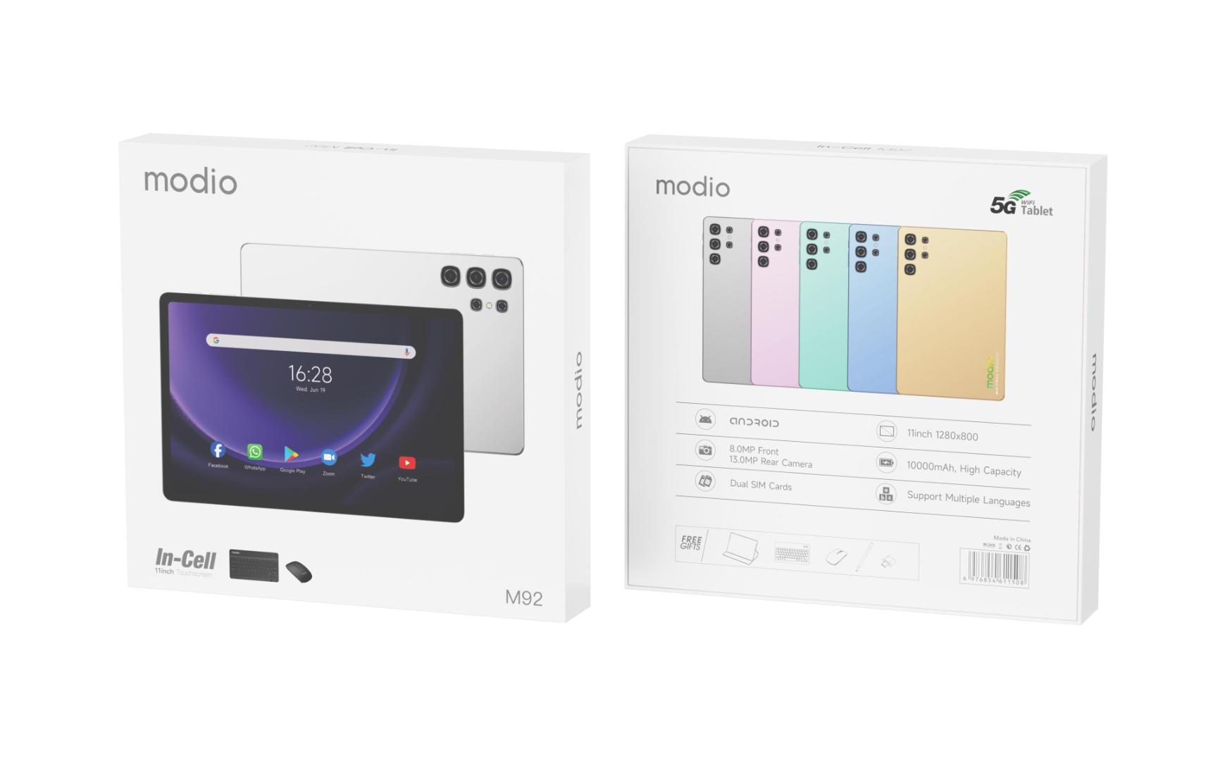 Modio M92 Tablet PC 11" IPS Display 1TB ROM 16GB RAM Dual Sim 5G Android 13 13 MP 10,000mAh + Free Keyboard+Mouse+Stylus+Flip Cover