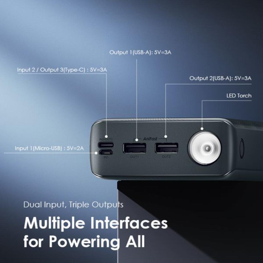 Oraimo OPB-1301 PowerBox 300 Lit 15W Portable Powerbank with 3 Outputs & LED Torch-30,000mAh