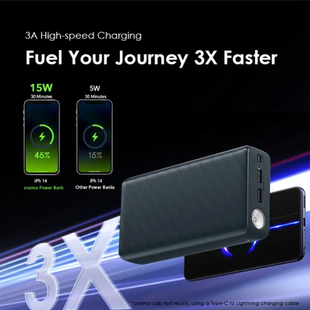 Oraimo OPB-1301 PowerBox 300 Lit 15W Portable Powerbank with 3 Outputs & LED Torch-30,000mAh