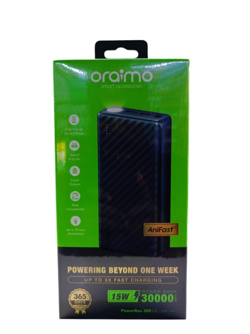 Oraimo OPB-1301 PowerBox 300 Lit 15W Portable Powerbank with 3 Outputs & LED Torch-30,000mAh