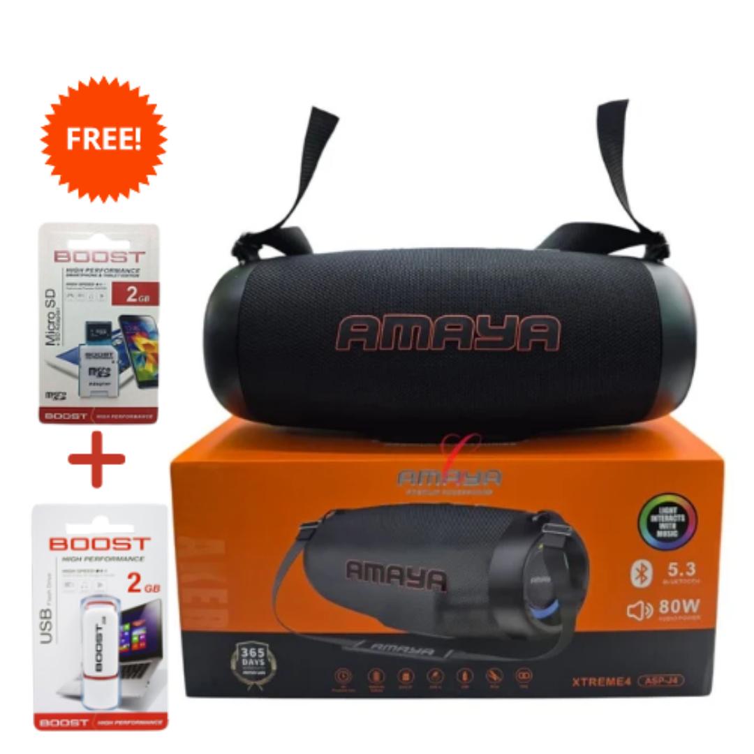 Amaya ASP-J4 Xtreme 4 Portable Bluetooth Speaker Aux/USB/TF Card 8H Playback Time 8000mAh-80W + Free 2gb Memory Card & 2gb Flash Disk