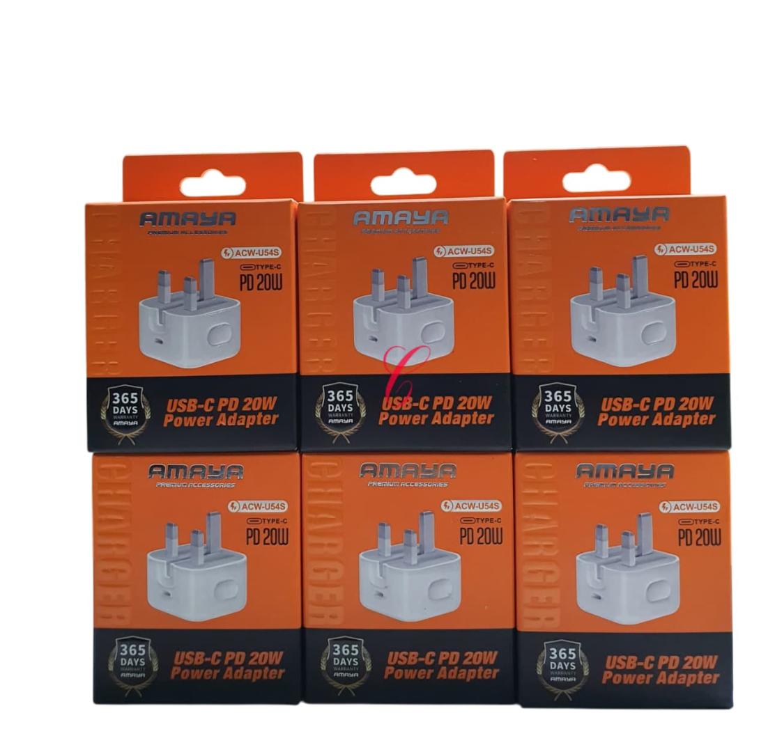 Amaya ACW-U54S USB Type C 20W Foldable Fast Charging Power Adapter + Free 4 in 1 Free Data Cable