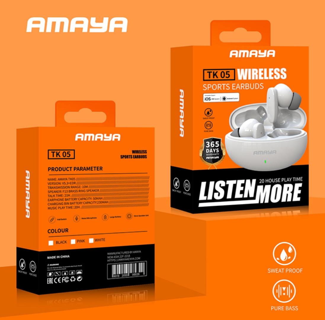 Amaya TK05 Wireless Sports Earbuds 20H Play Time  for Android & iOS