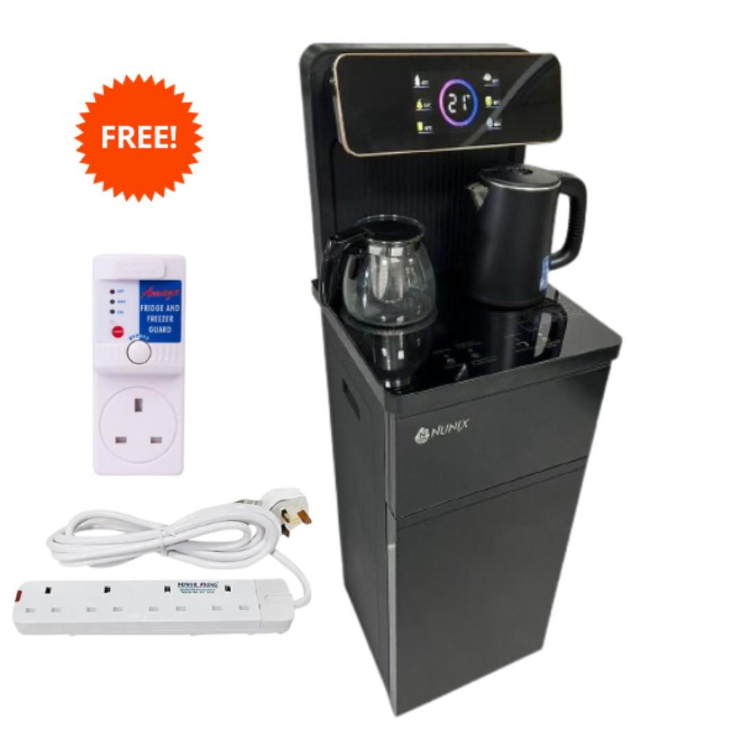 Nunix A3C Hot & Cold Bottom-Load Free Standing Water Dispenser with "Hello Nina "AI & Remote Control - Black + Free Fridge Guard + 4 Way Extension