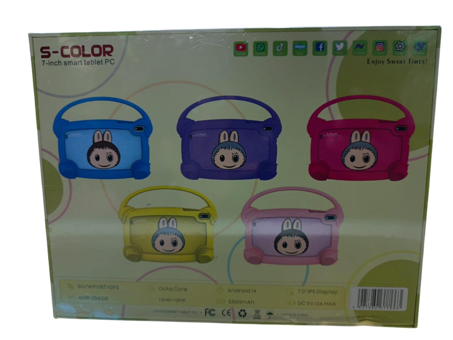S Color S Kids6 Max Kid's Smart Tablet 7" 256GB+6GB RAM 13+13MP Camera Sim Support 5G Wifi Octa Core Processor 5500mAh-Assorted Colors