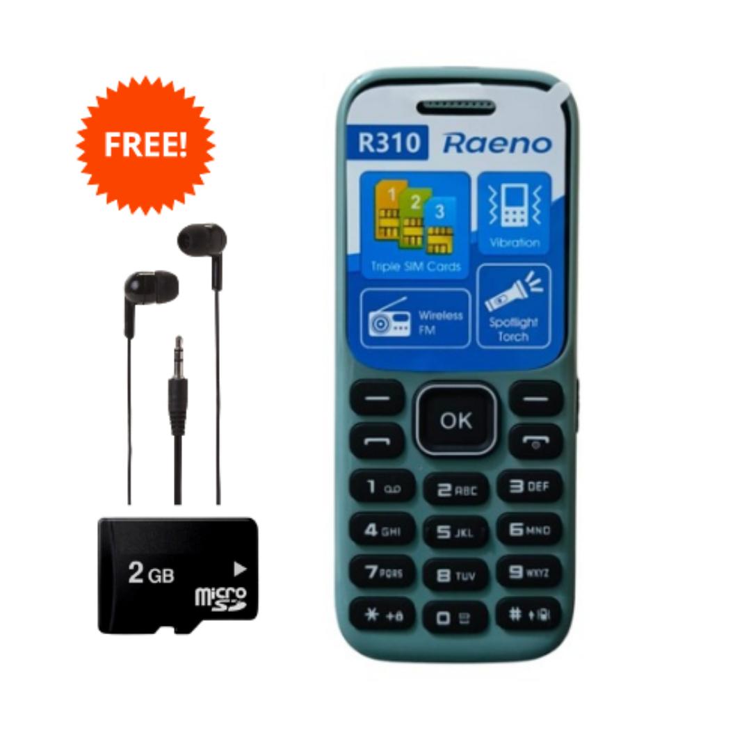 Raeno R310 1.77" Dual Sim Wireless FM Bluetooth Spotlight Torch 5C Battery + Earphones + 2GB Memory Card