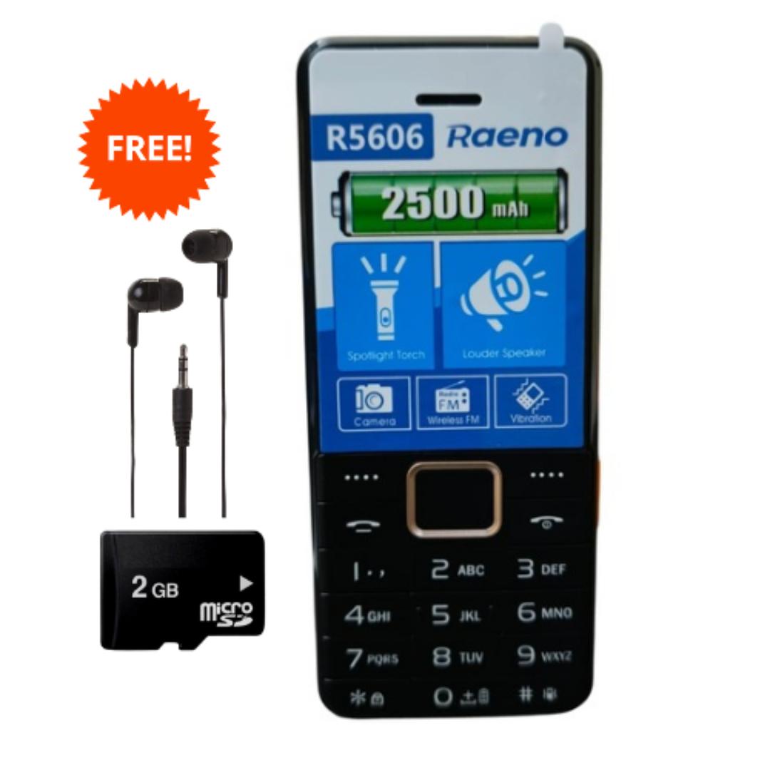 Raeno R5606 1.77" Triple Sim Wireless FM Bluetooth  Spotlight Torch Rear Camera 2500mAh Battery + Free Earphone + 2GB Memory Card