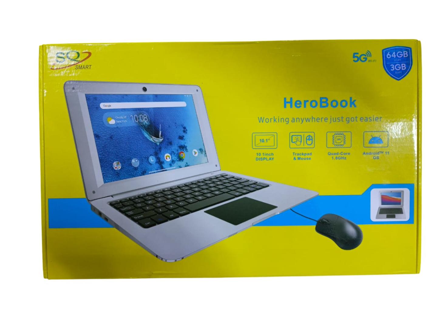 SQ HeroBook 10.1" Display 64GB+3GB RAM Quad Core 1.8GHz Processor 2 x USB Ports 2MP Android 11 4000mAh -Silver + Free Gifts (1 Year WRTY)