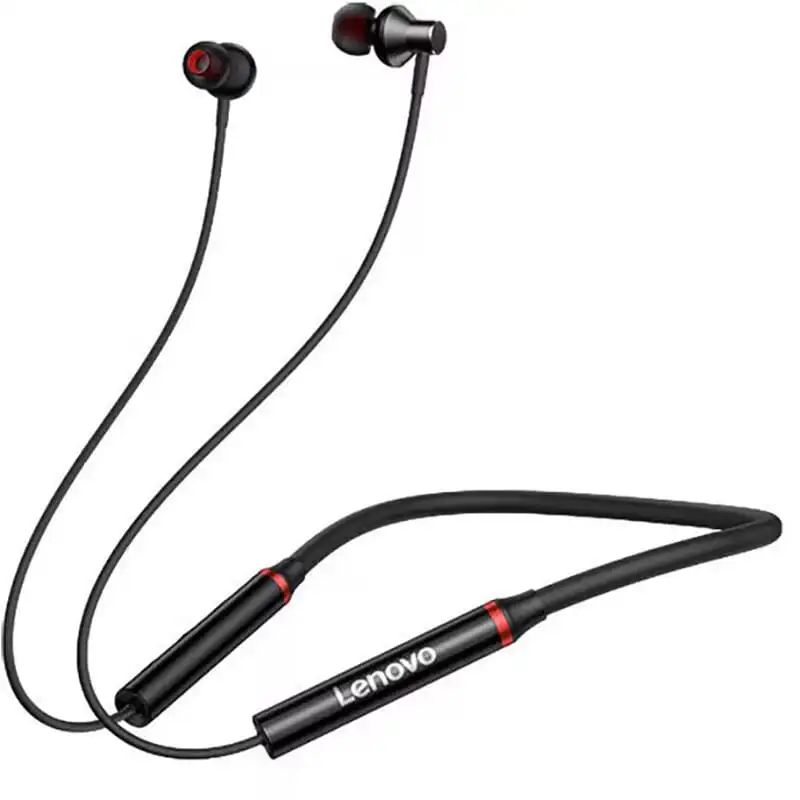 Lenovo HE05 Wireless Bluetooth 5.0 Neckband Earphones – Magnetic, Waterproof, Deep Bass, 8H Playtime – Black