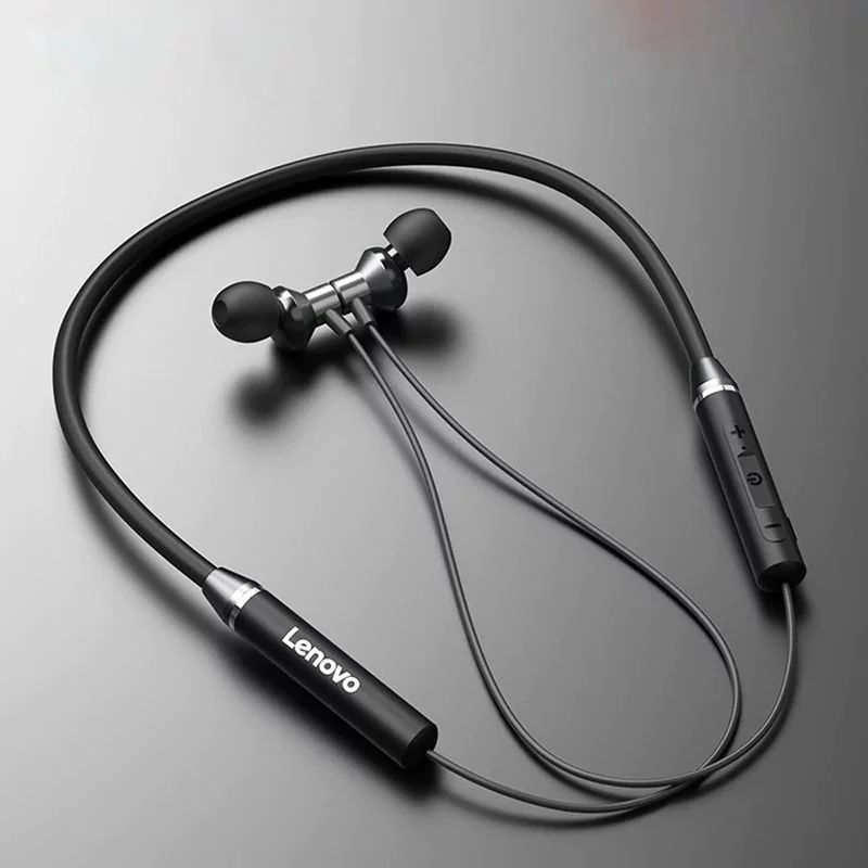 Lenovo HE05 Wireless Bluetooth 5.0 Neckband Earphones – Magnetic, Waterproof, Deep Bass, 8H Playtime – Black