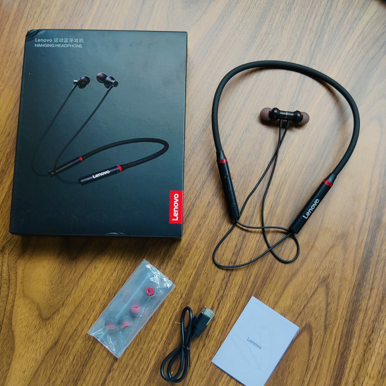 Lenovo HE05 Wireless Bluetooth 5.0 Neckband Earphones – Deep Bass, 8H Playtime, Waterproof, Magnetic – Black