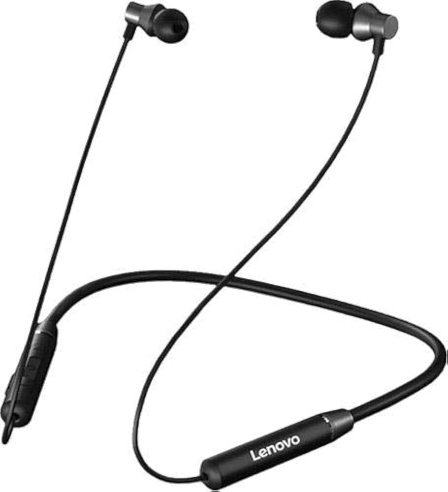 Lenovo HE05 Wireless Bluetooth 5.0 Neckband Earphones with Magnetic Earbuds, Deep Bass Stereo Sound, Noise Cancelling Microphone, IPX6 Waterproof Sports Earphones, 8 Hours Long Battery Life.