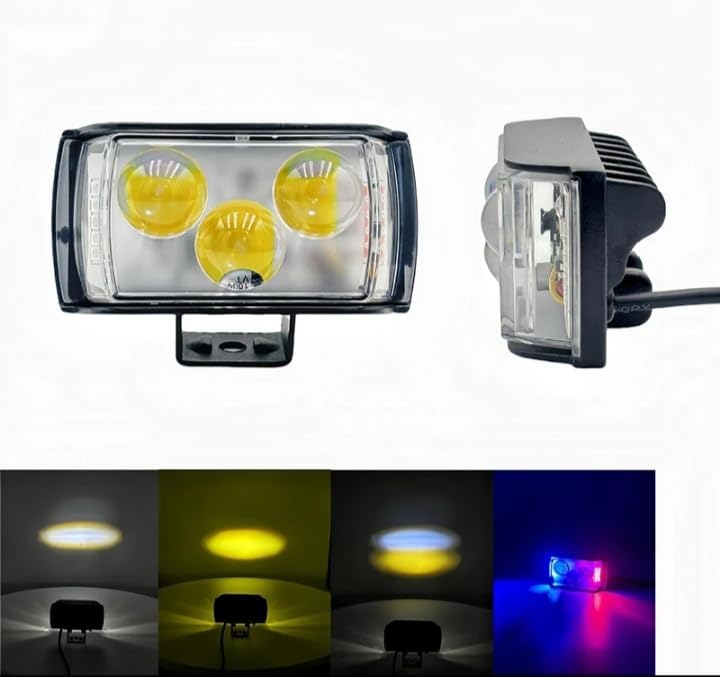 Car Motorcycle LED Light Bar Fog Lights 3-Bulb Design Waterproof Best Bike Night Riding Yellow White Red Blue Strobe Light  Flasher 7 Modes Hi Low (Pack of 2)